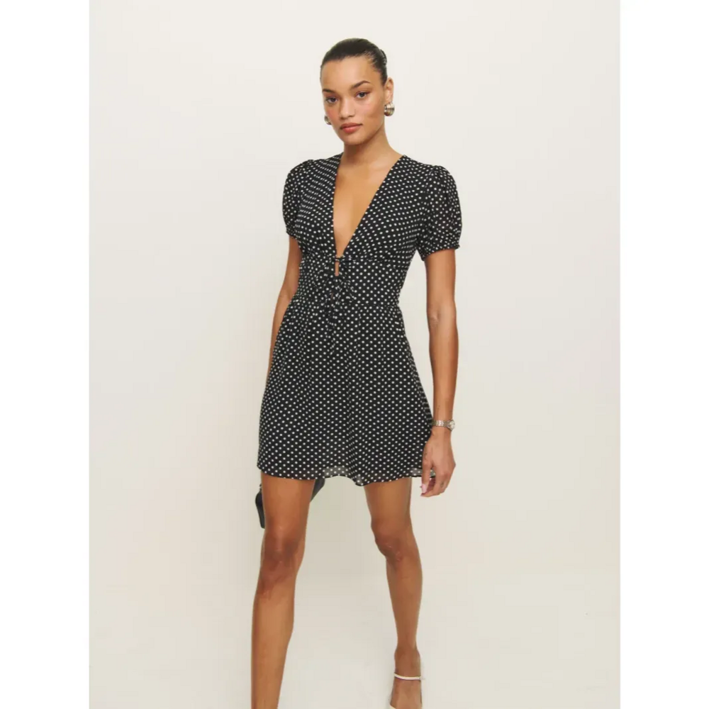 Reformation Grady Mini Dress - Polka Dot in Black